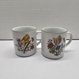 Bareuther Floral With Butterfly Series Coffee Mugs Set of 2 Different Prints